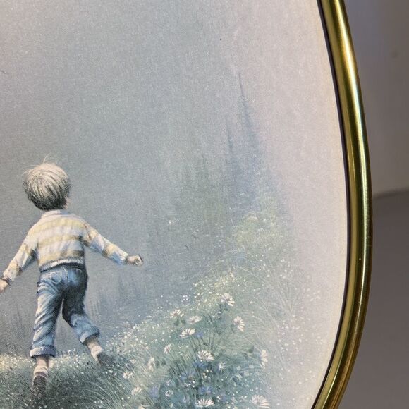 Vintage Pastel Boy Girl Countryside Prints Boho Gallery Wall Oval Gold Frames - Picture 8 of 8